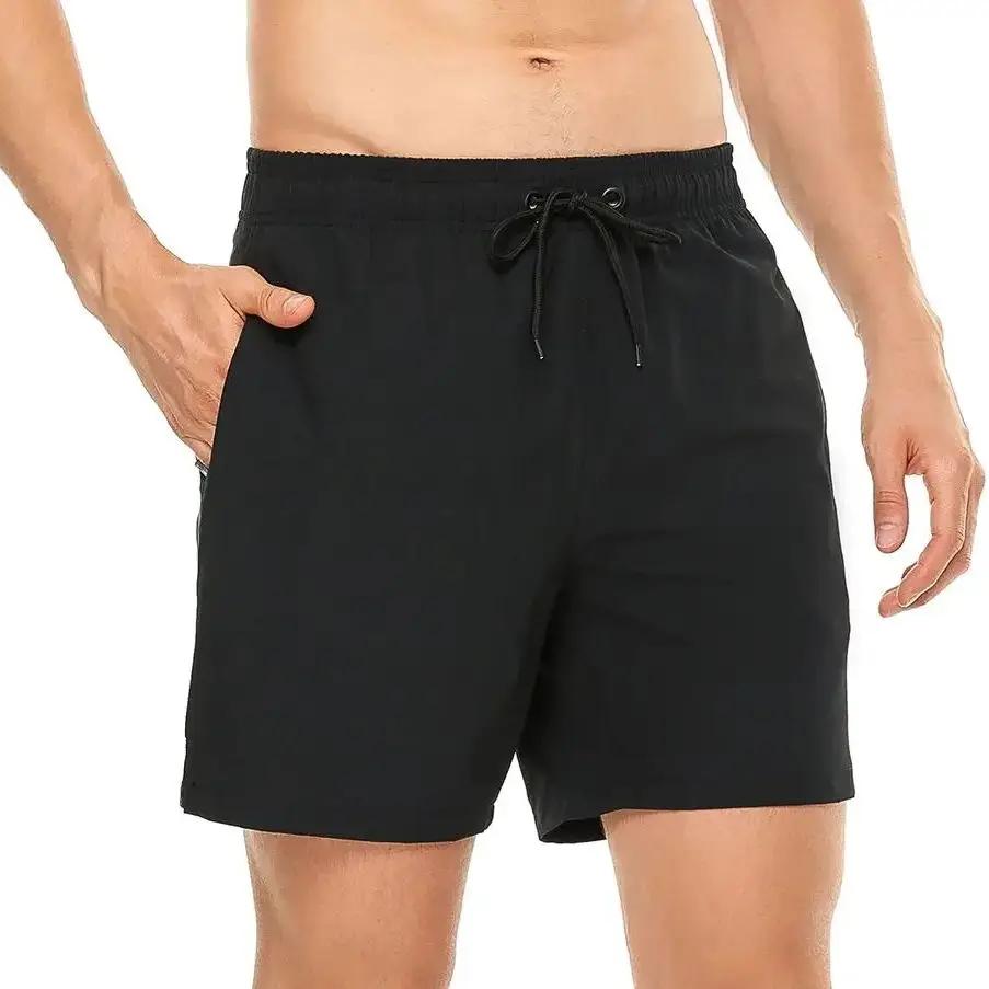 Short de plage à séchage rapide pour hommes, short de bain à fermeture élastique avec poches zippées