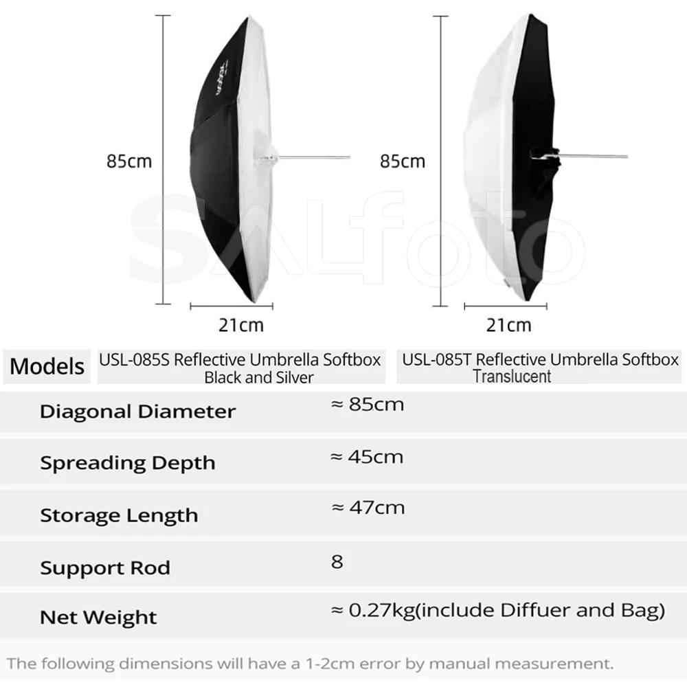 Godox UBL-085S UBL-085T 85 cm 33.5 "noir argent/parapluie réfléchissant translucide avec diffuseur p