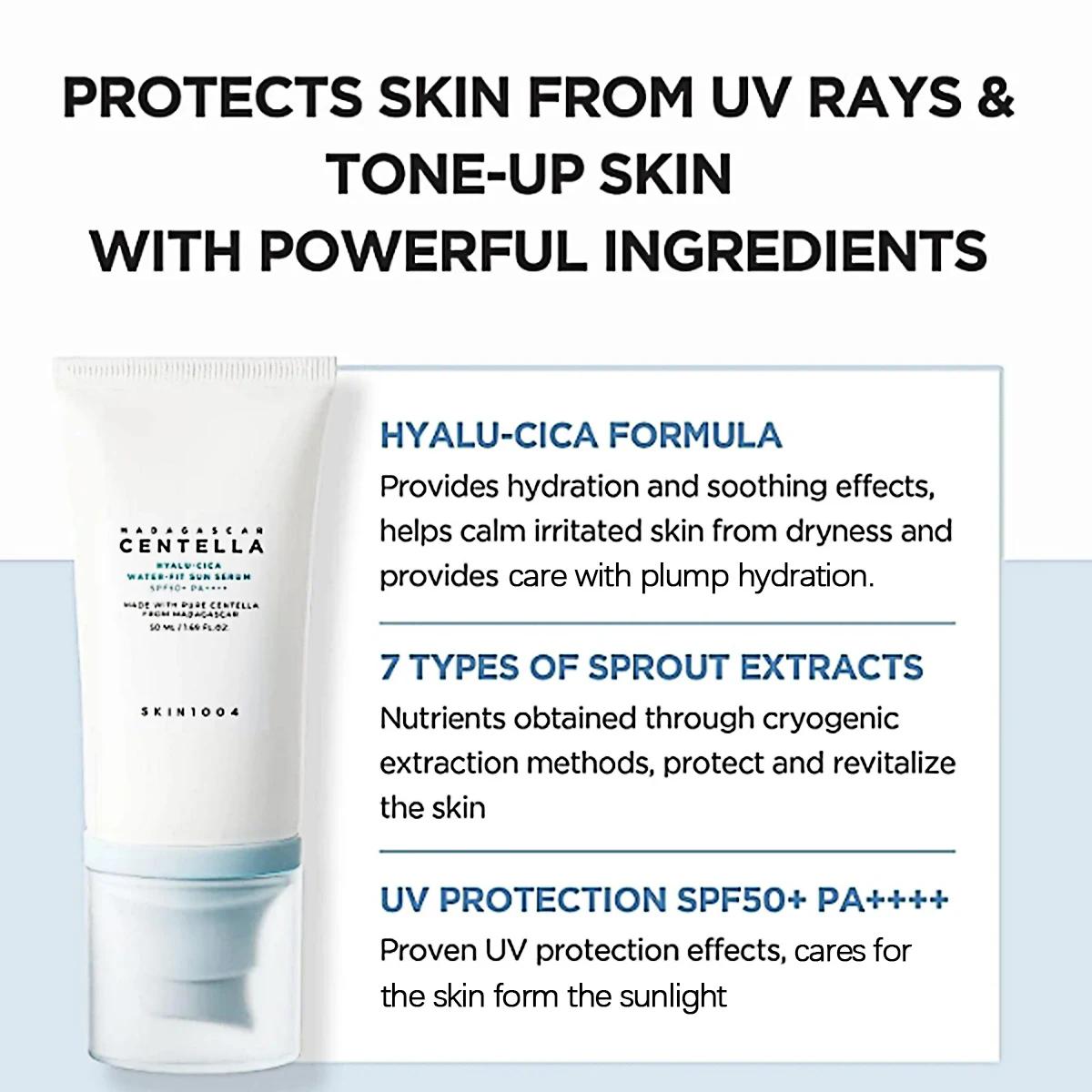 Sérum solaire hydratant SKIN1004 Madagascar Centella Hyalu-Cica SPF50+ PA++++, protection solaire pu