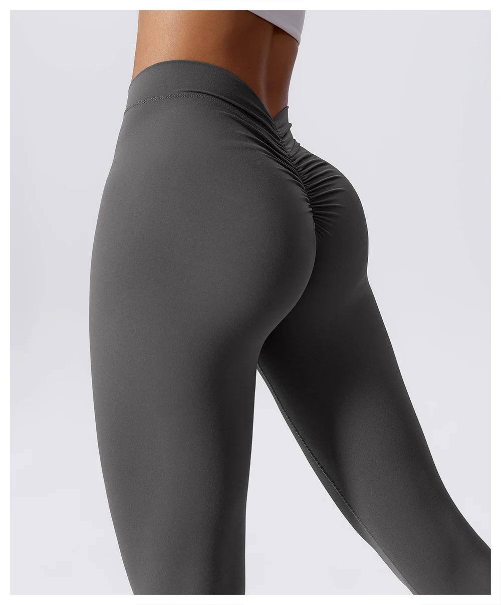 Pantalon Yoga Fitness Taille en V - Lifting Hanches Pêche Miel Collants Sport