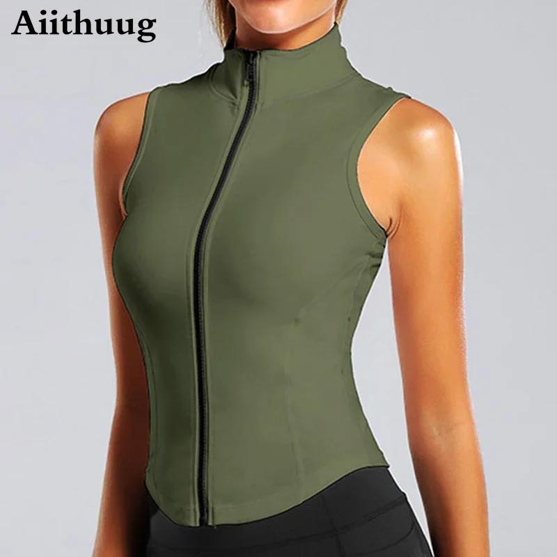 Aiithuug athlétique fermeture éclair Sweat gilet veste sans manches course dessus de Yoga col haut c