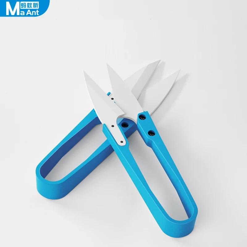 MaAnt couteau en céramique isolé bleu en forme de U, ciseaux de point de croix, ligne de poisson, sé