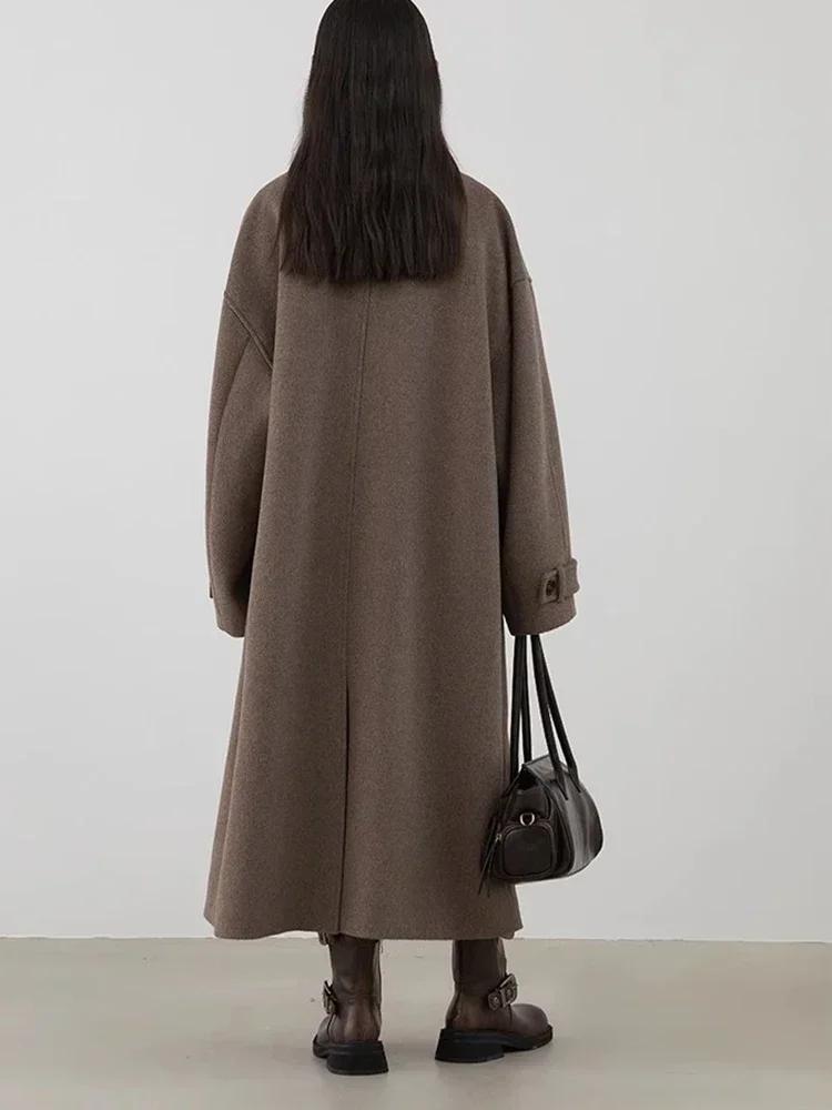 CHIC VEN-Pardessus long en laine boutonné pour femme, col montant, corne de vache, simple boutonnage