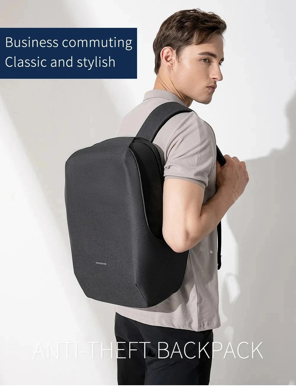 Kingsons sac à dos antivol hommes 15.6 pouces ordinateur portable 180 degrés ouvert W USB charge sac