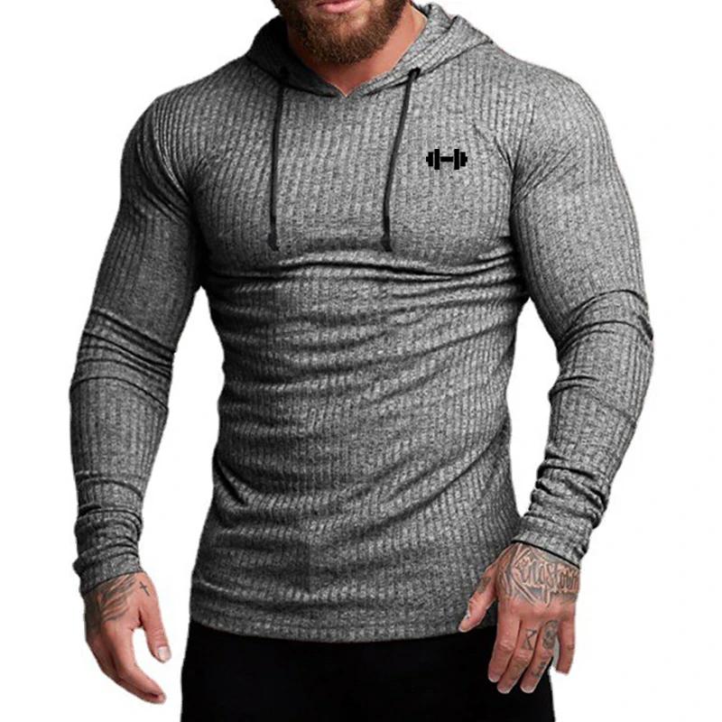 Automne respirant séchage rapide tricoté chemise à capuche hommes Fitness Sport à manches longues à 