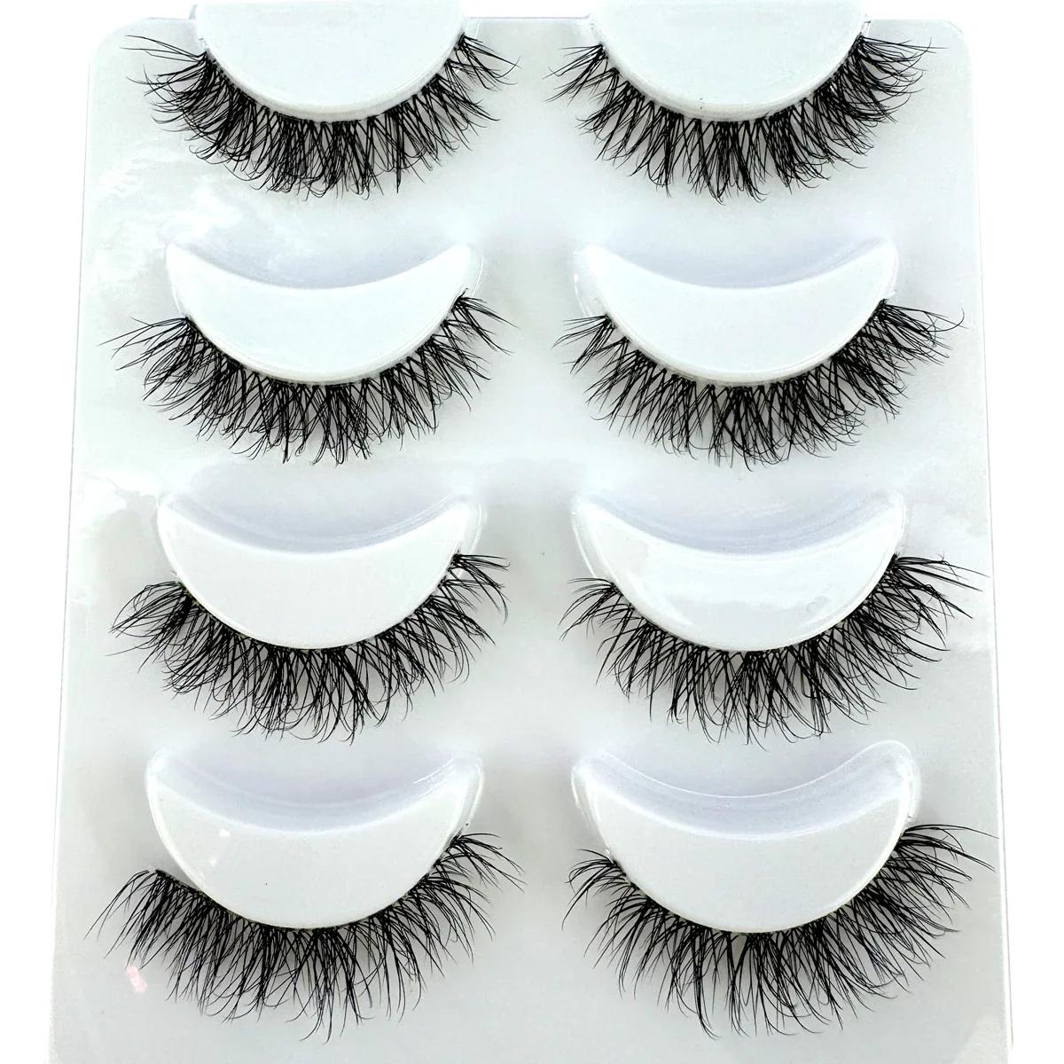 Nouveau 4 paires de faux cils vaporeux Volume 3D moelleux naturel avec bande transparente-extension 