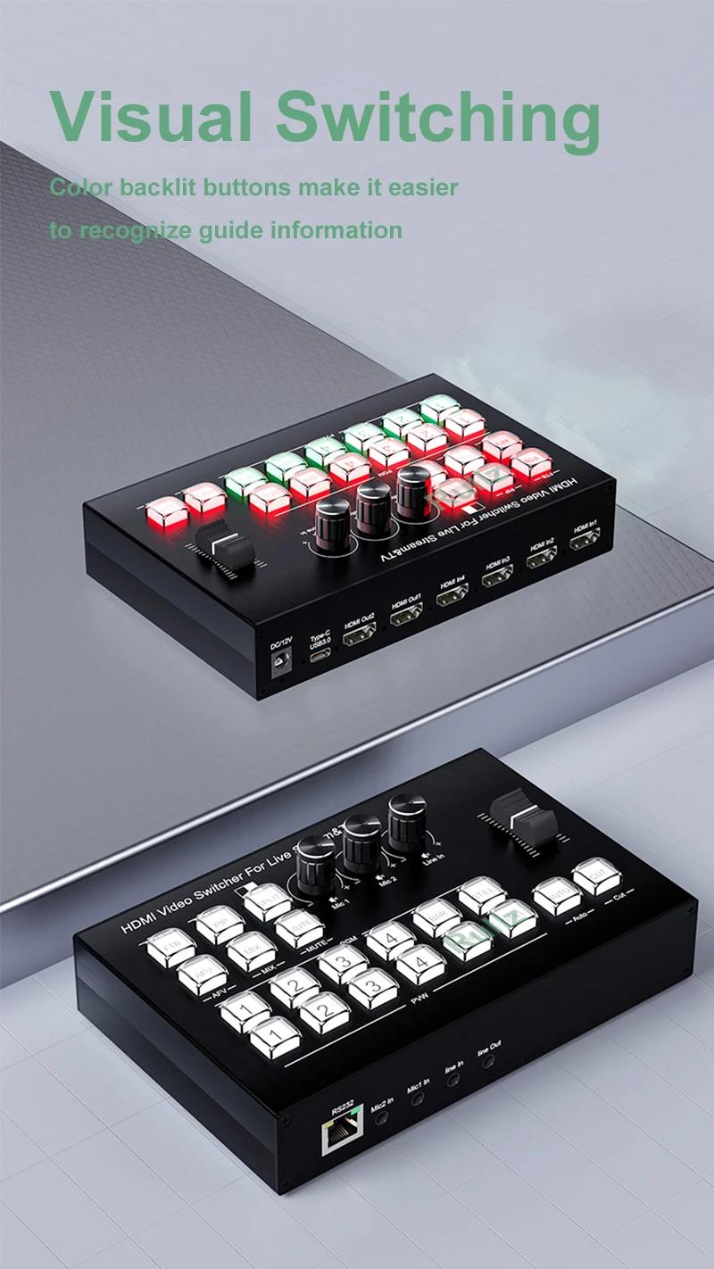 Commutateur multi-caméra vidéo HDMI 4K, 4 canaux, pour diffusion en direct, Production en Streaming,