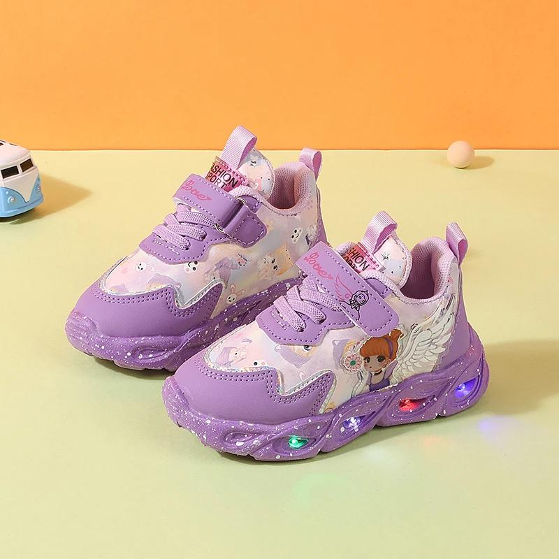 Nouvelles baskets LED 2026 pour enfants, chaussures de princesse mignonnes à motif de dessin animé p