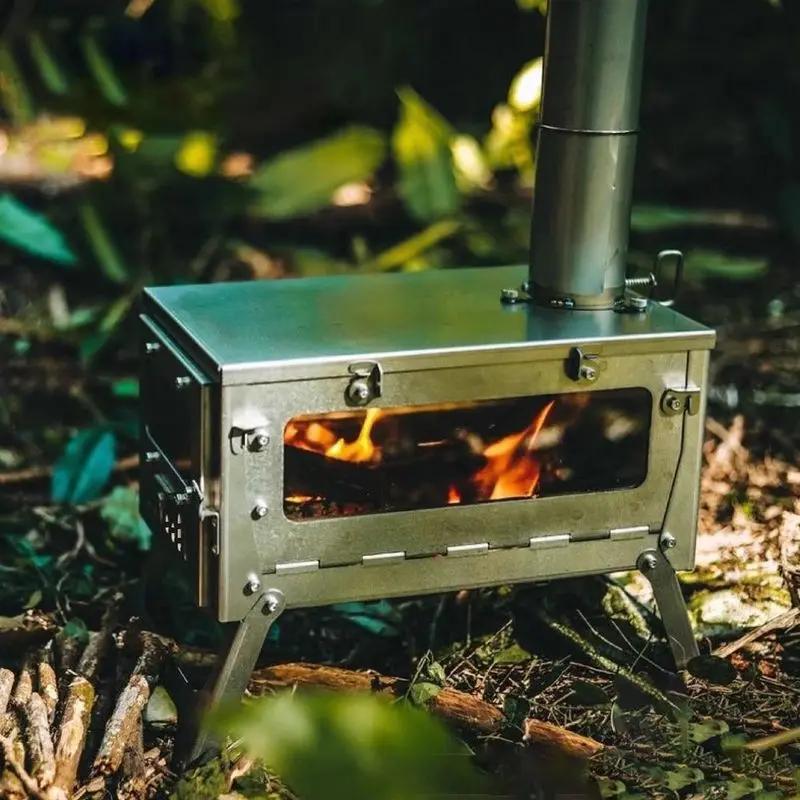 Tryhomy 1mm titane poêle à bois pliant ultraléger Camping poêle brasero Portable tente feu bois chau