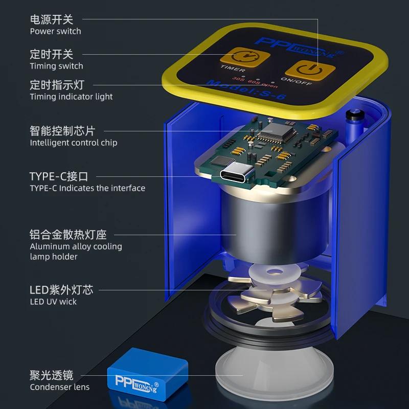 Lampe à polymérisation UV intelligente PPD, huile verte, lumière à polymérisation rapide pour téléph