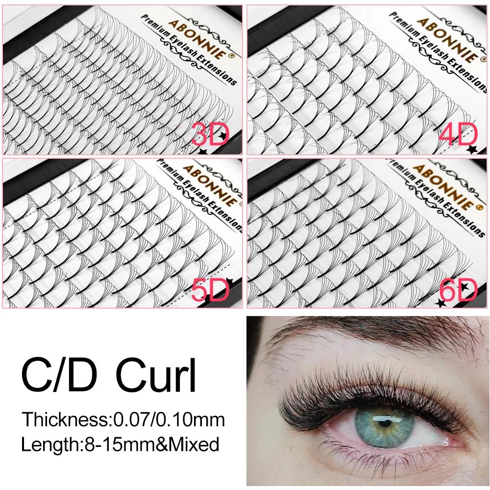 Abonnie 3D/4D/5D/6D Éventails de volume préfabriqués, cils volumineux à tige longue, extensions de c