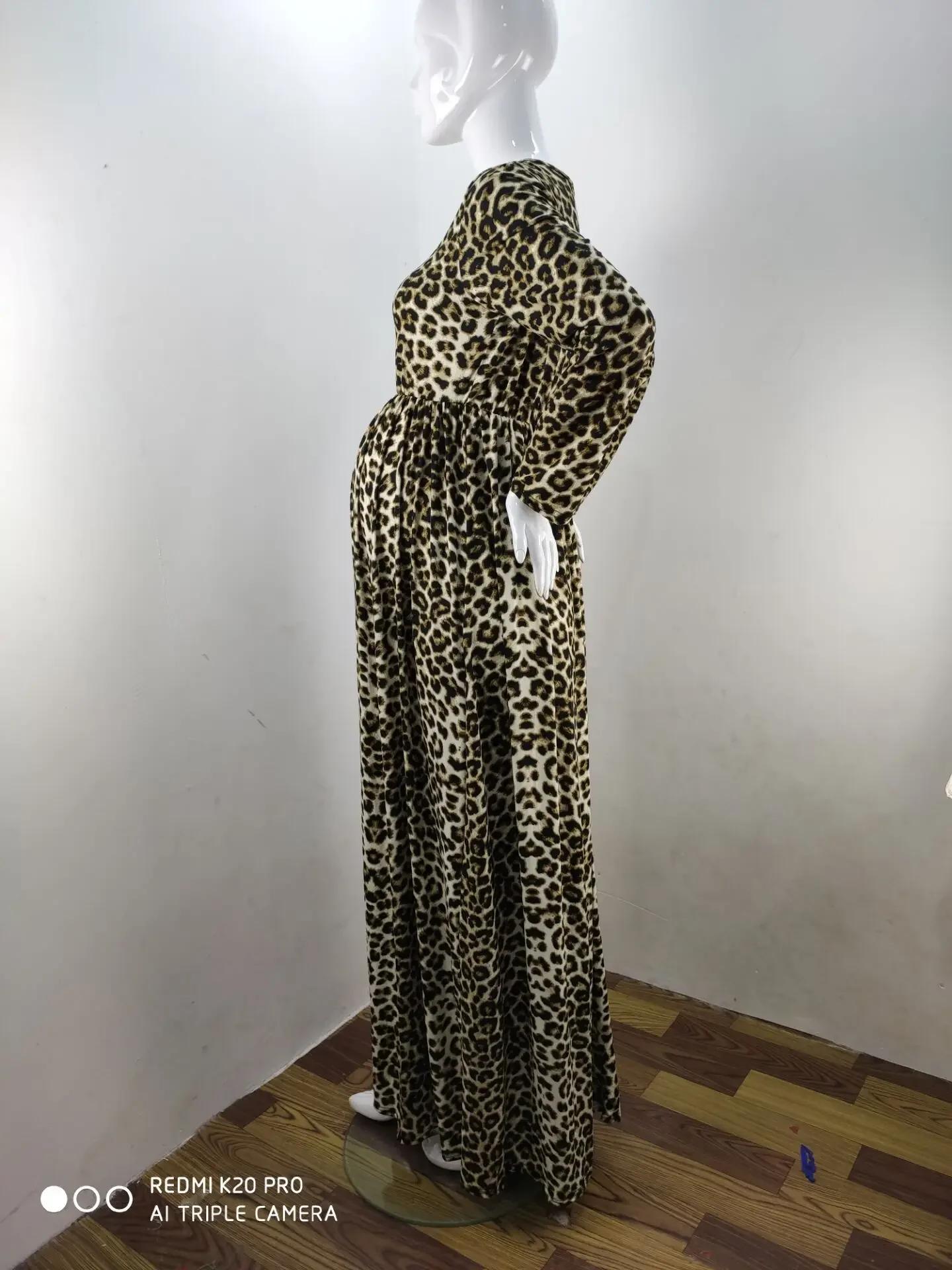 Robes de maternité Sexy à motif imprimé léopard, vêtements de grossesse à manches longues pour séanc