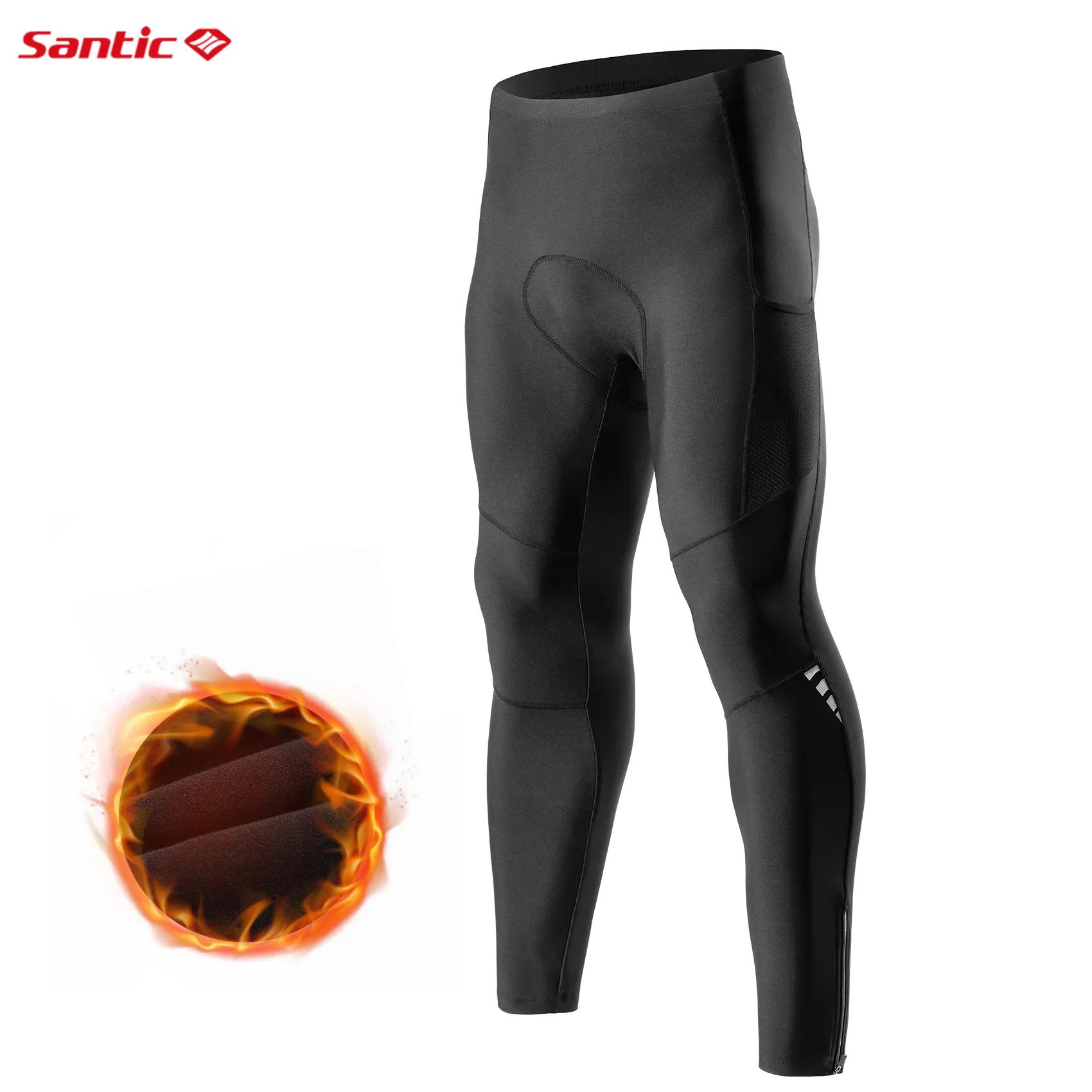 Santic hommes hiver cyclisme pantalons longs coupe-vent garder au chaud avec poche coussin réfléchis