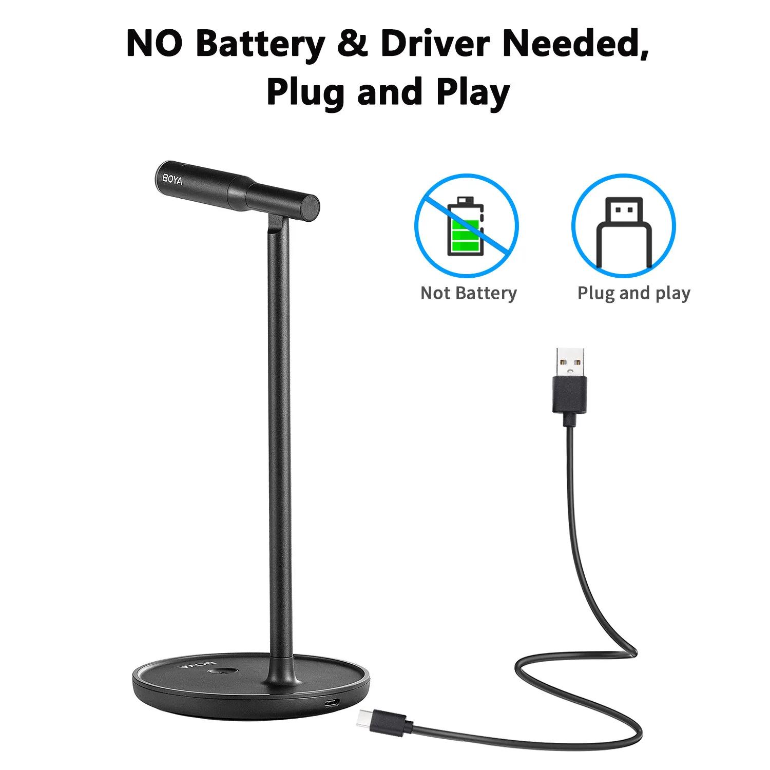 BOYA BY-CM1 Microphone USB de bureau à condensateur pour fenêtre PC Mac ordinateur portable enregist