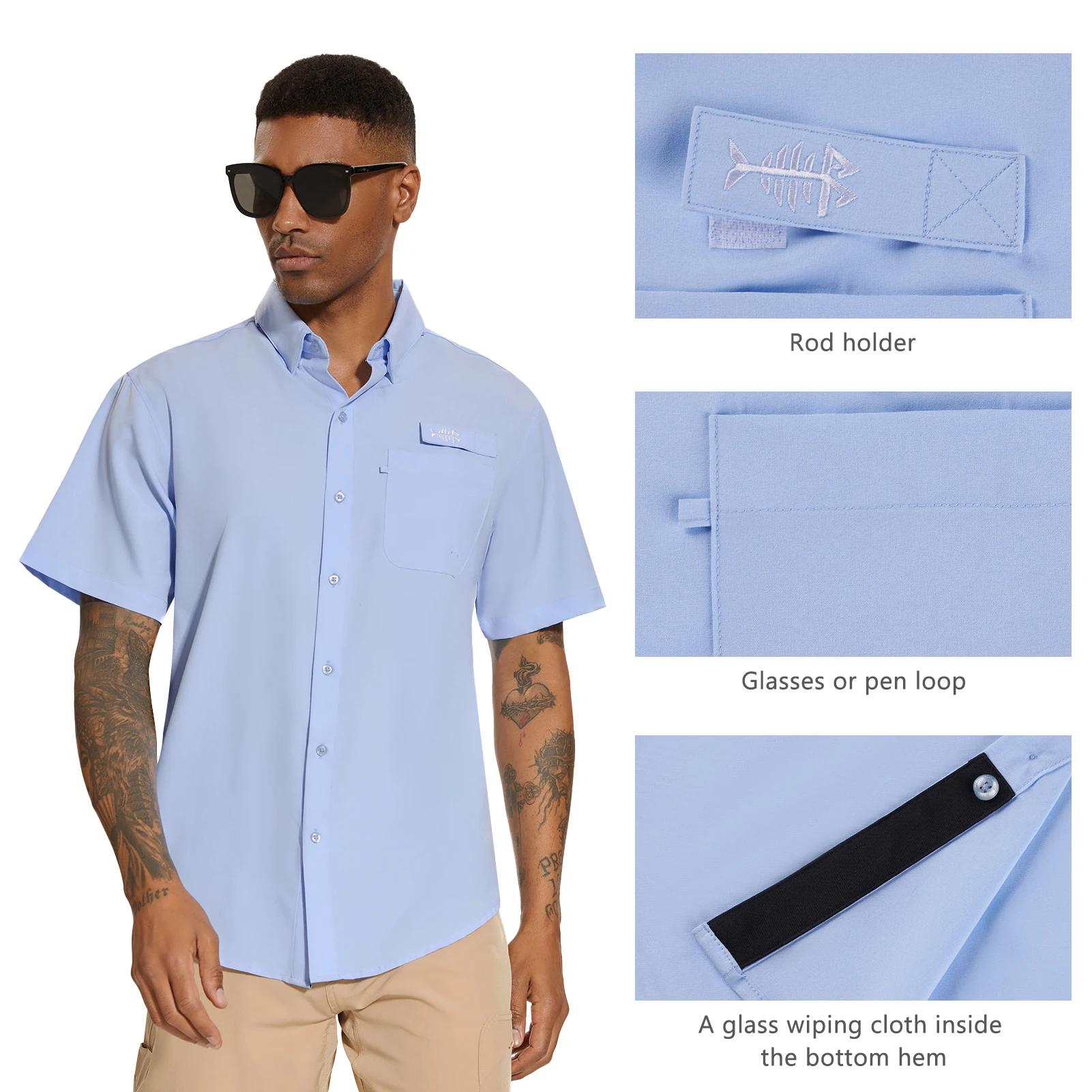 BASSDspatule-Chemise de pêche boutonnée pour homme, Udissolve 50 +, manches courtes, respirant, lége