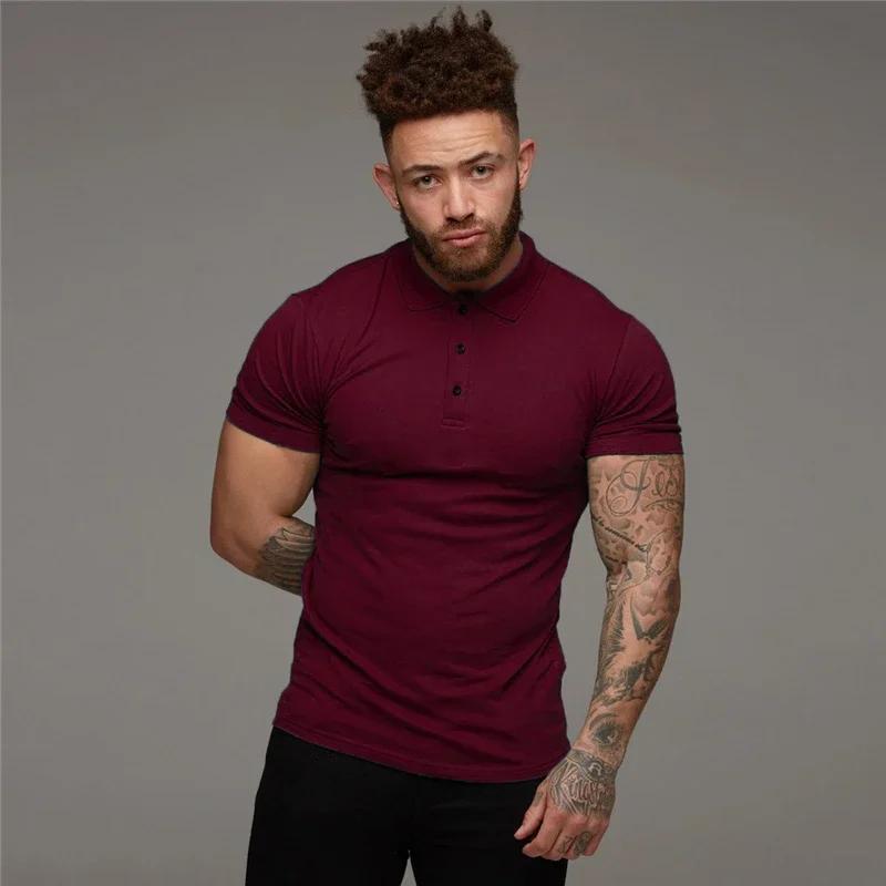 Polo homme manches courtes coton respirant fitness - T-shirt sport musculation course solide