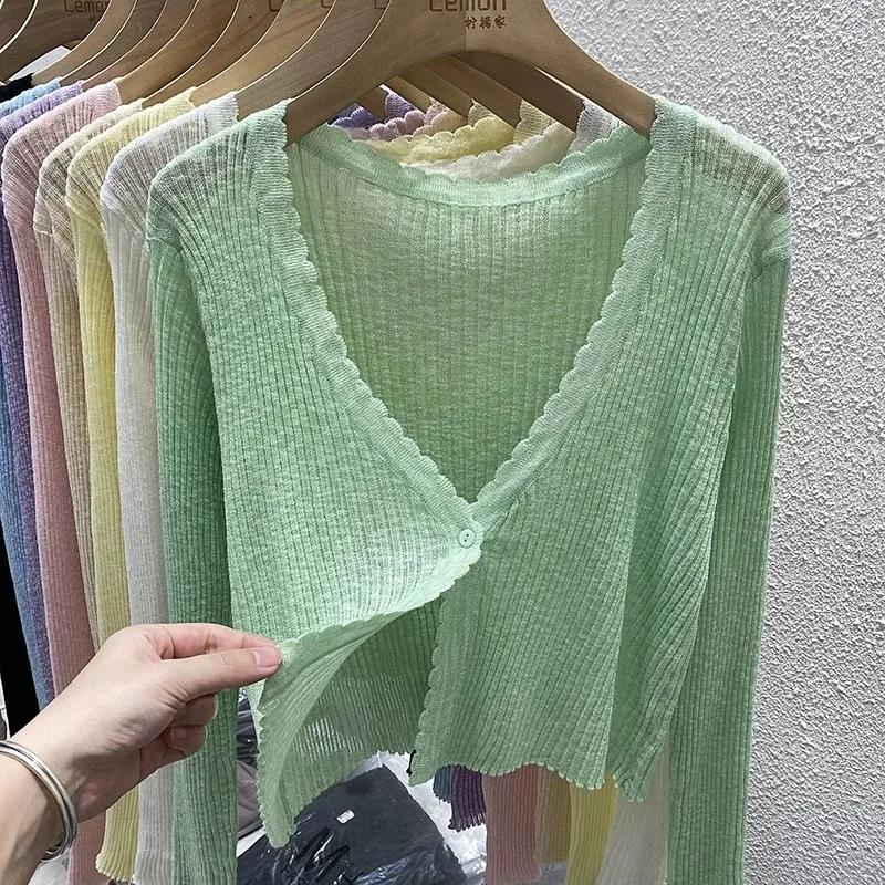 Cardigan court Pastel pour femmes, manches longues, boutons sur le devant, veste Cardi tricotée légè