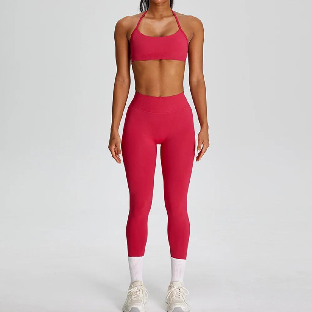 Ensemble de sport 2 pièces sans couture pour femme : haut court et leggings taille haute – Idéal pou