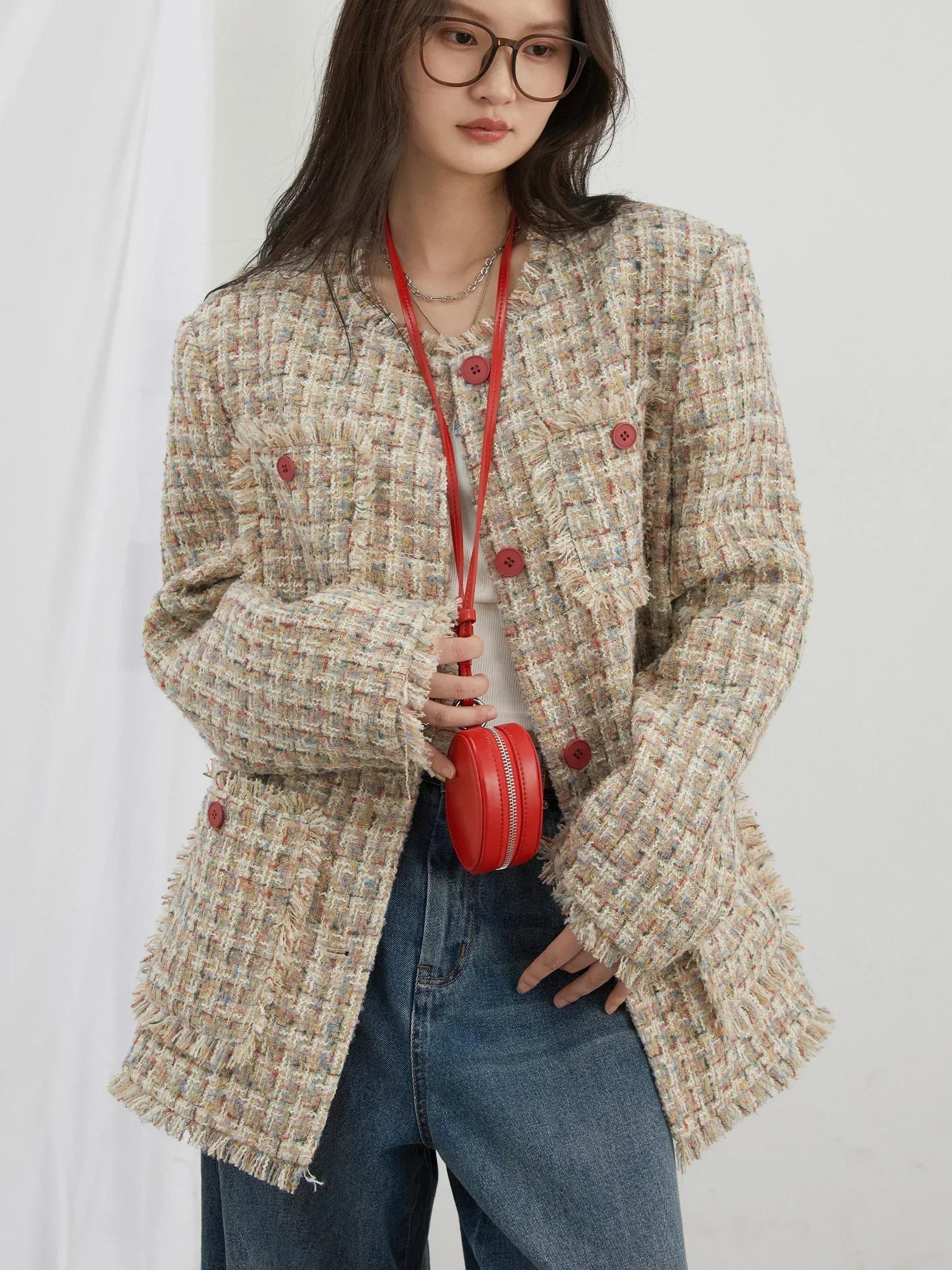 CHIC VEN-Manteau à simple boutonnage pour femme, veste rétro adt, design à bord effiloché, haut fémi