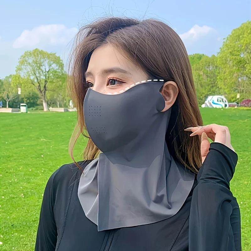 Masque facial en soie glacée de couleur unie, polyvalent pour les sports de plein air, écharpe, trou