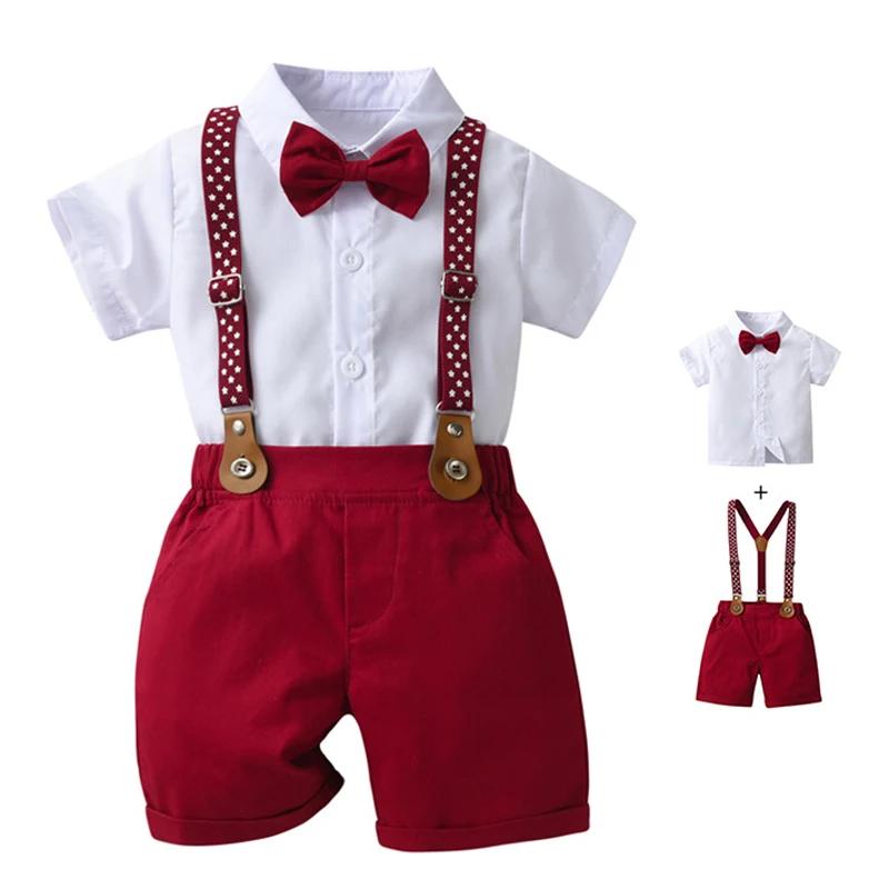 Vêtements d'été de mariage pour garçons de 1 2 3 4 5 6 ans, ensemble à bretelles imprimé étoiles, T-