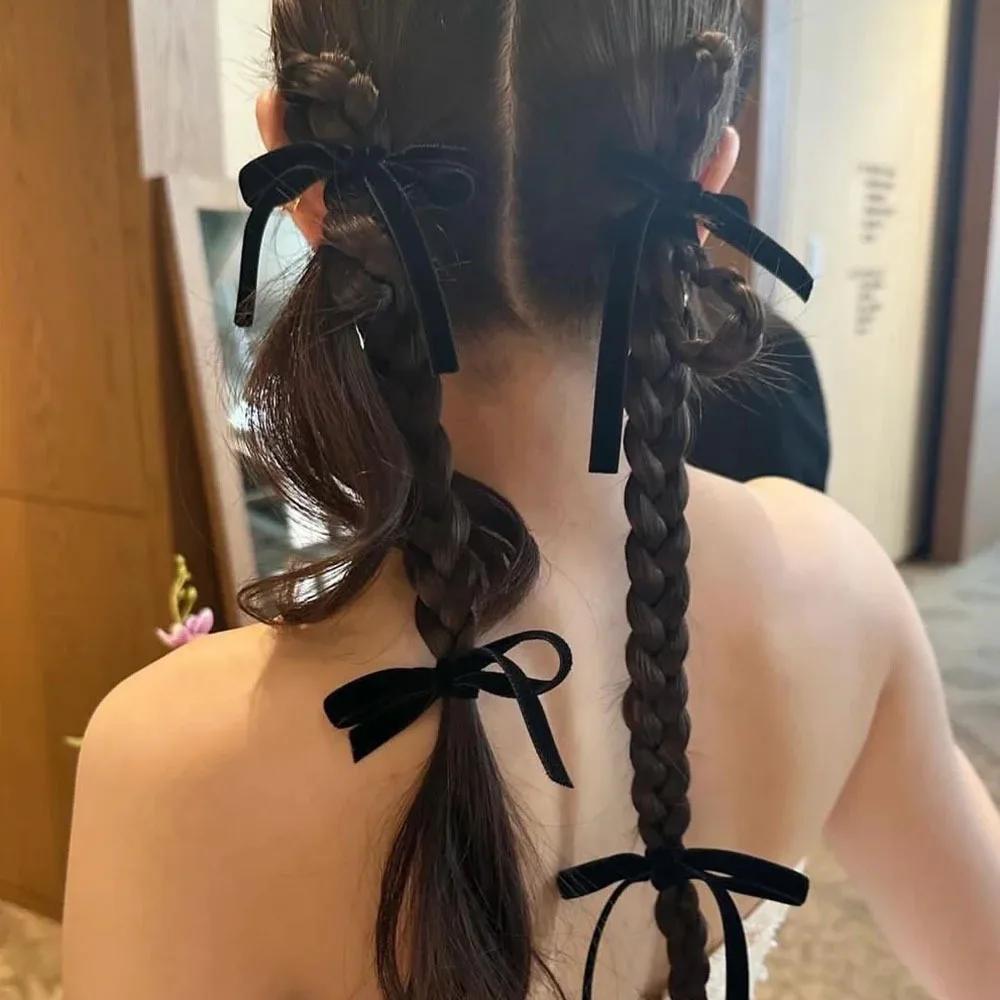 2/8 pièces de nœuds en velours noir tendance pour femmes et filles, accessoires pour cheveux de fête