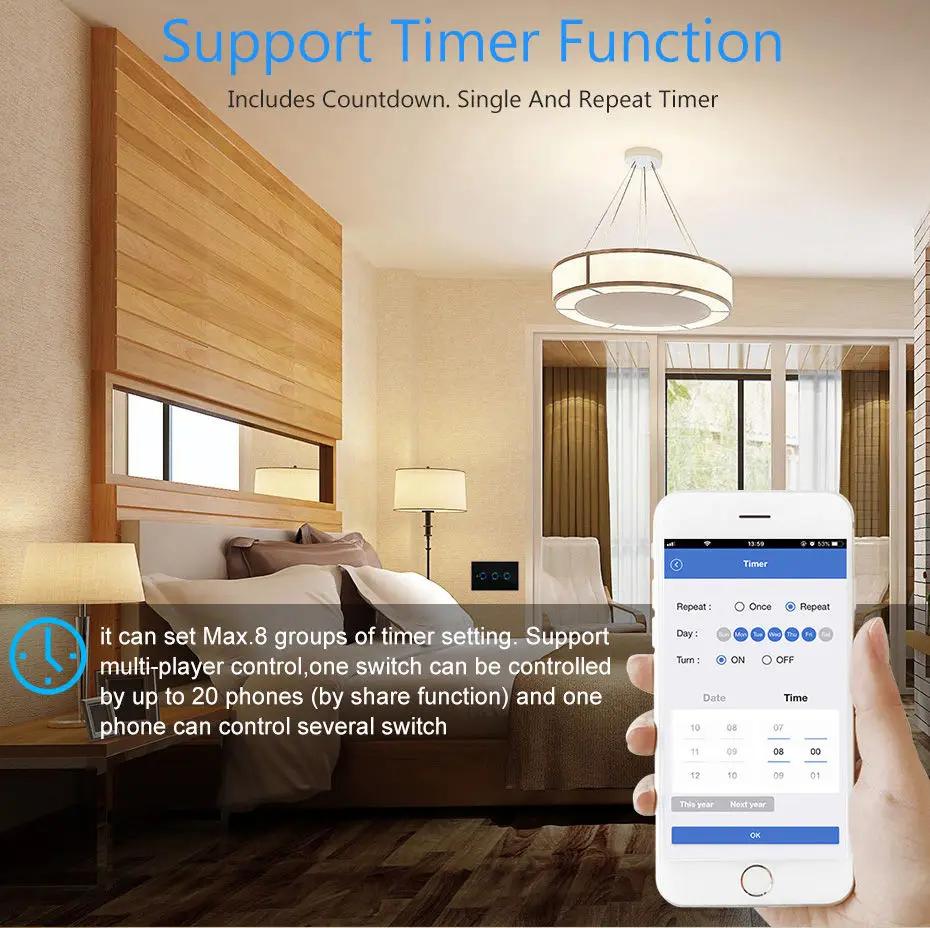 Tuya eWeLink Andrea EU WiFi Smart 3 Way Switch, 1, 2, 3 Gang, Glass Wall Touch Switch, Télécommande,