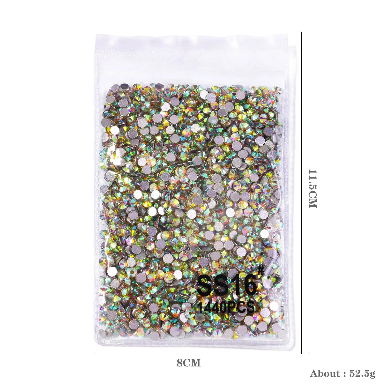 Sachet de 1440 pièces AB/clair rond mini diamant SS3-SS16(1.3-4mm) FlatBack Nail Non-Hotfix cristal 