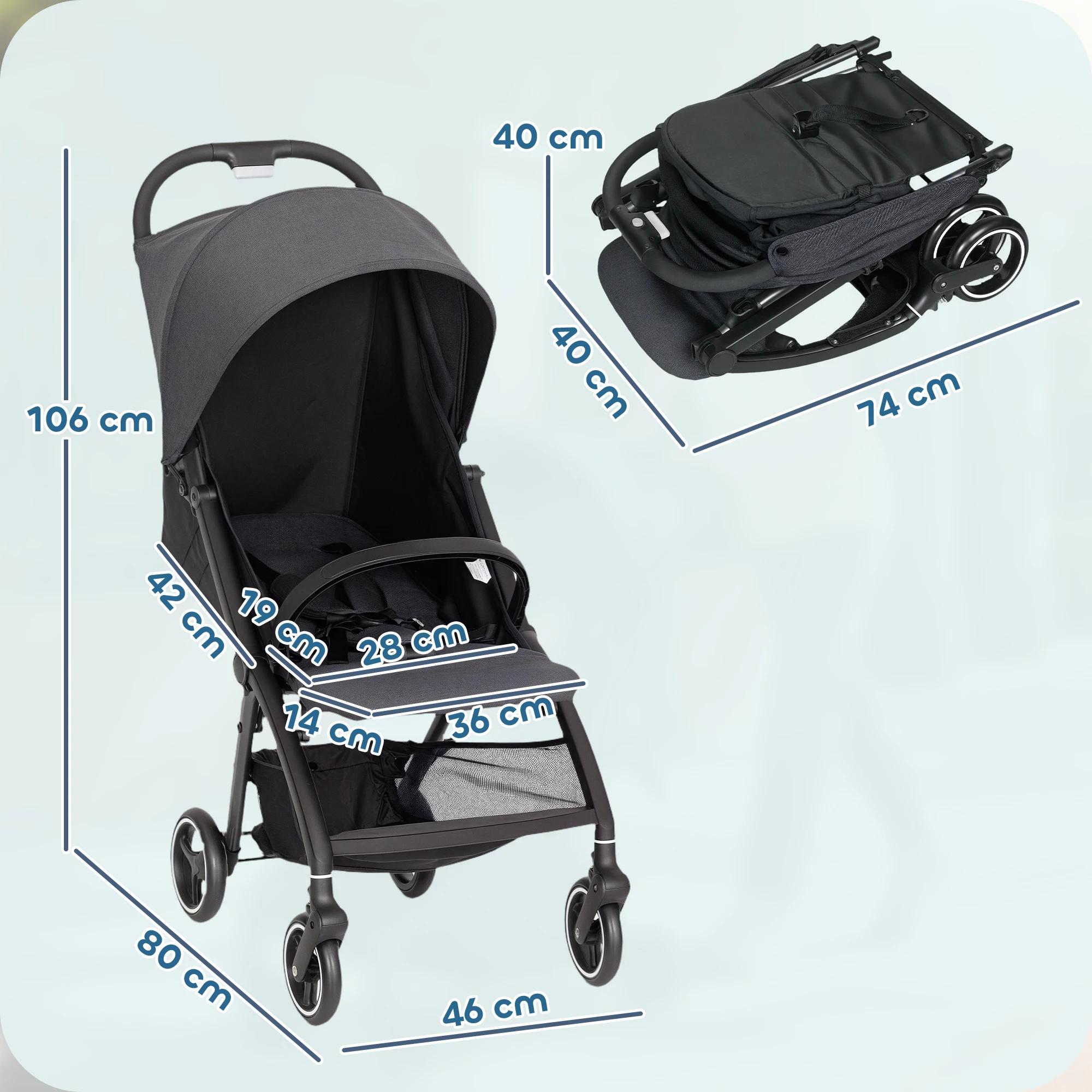 Poussette pliable pour bébé avec dossier inclinable, repose-pieds réglable, capote, panier, harnais,