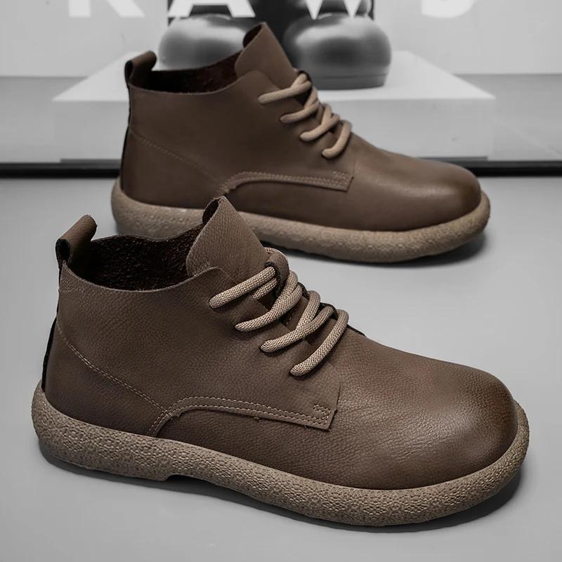 Chaussures Designer Bottines en cuir marron pour hommes avec design à lacets de style rétro et semel