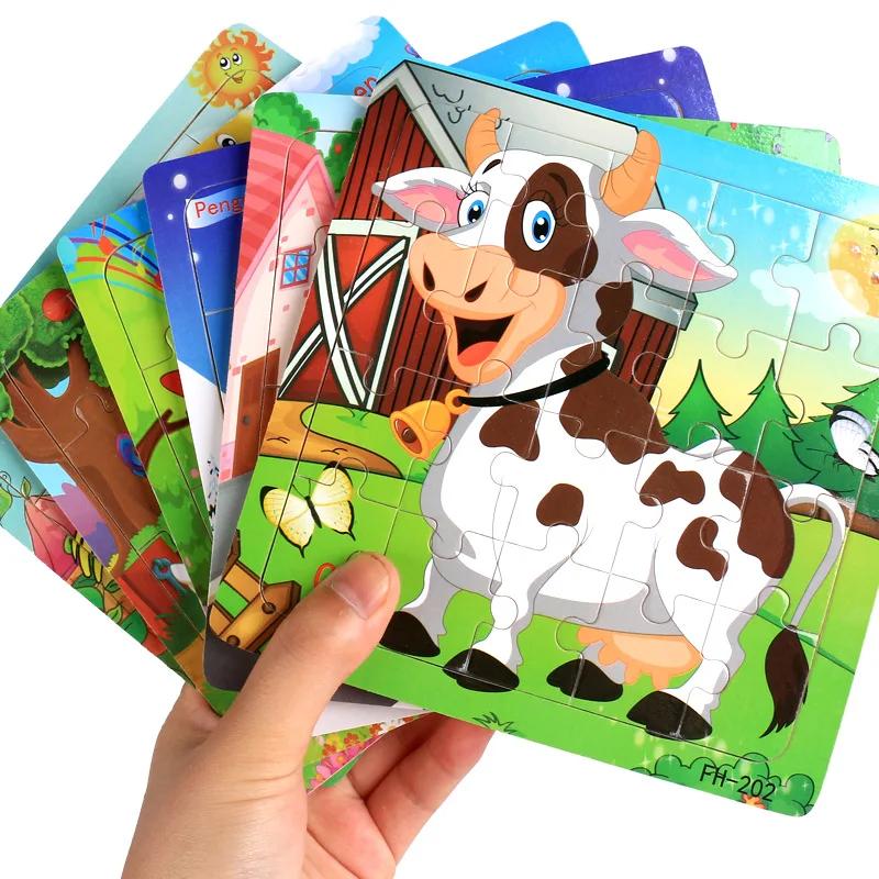 20 pièces Puzzle en bois animaux de bande dessinée voiture lettre numéro modèle Puzzles jeu enfants 