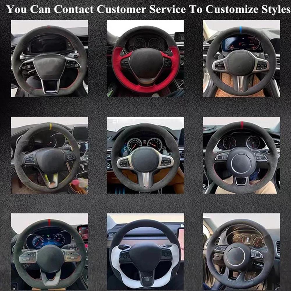 Couverture de volant de voiture personnalisée, couture à la main, antidérapant, en cuir suédé tressé