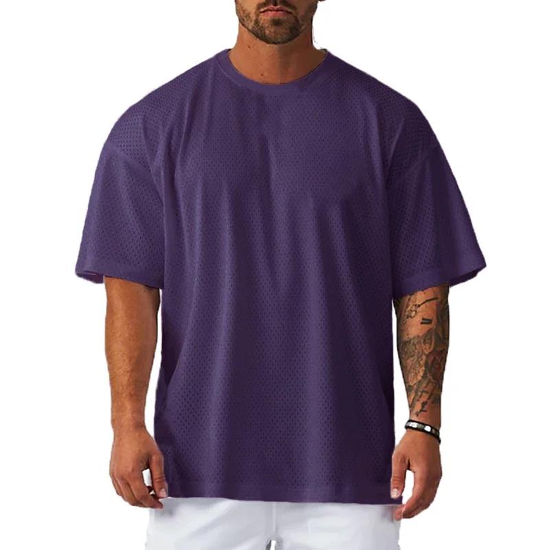 T-shirt Respiré à Col Rond pour Homme, Épaules Tombantes, Hip Hop, Course à Pied, Maille, Demi Manch