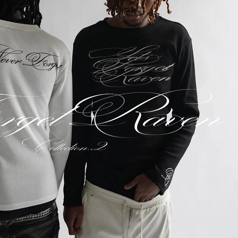 T-Shirt à manches longues imprimé américain rétro foncé Y2K, tenue gothique de rue tendance, haut po