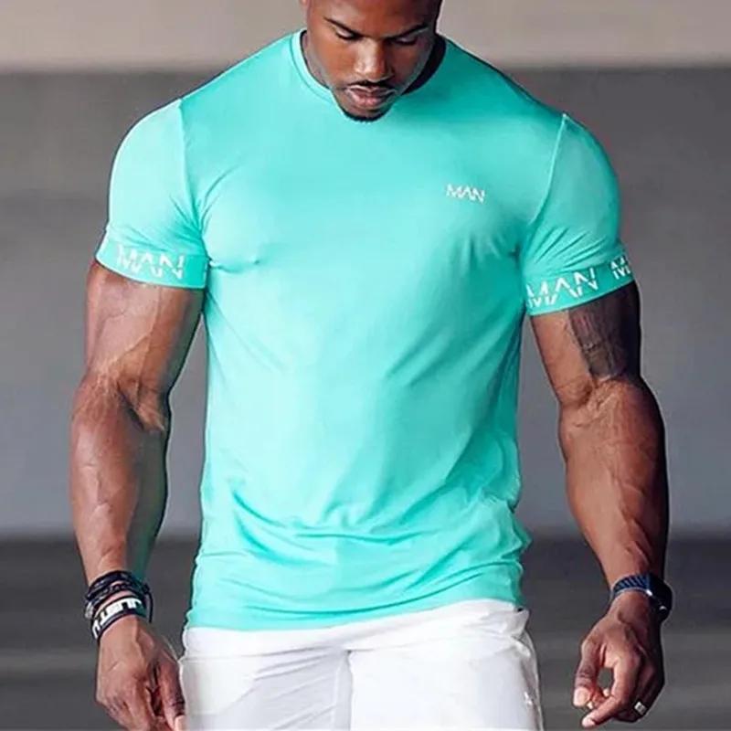 Nouveau col rond chemise hommes à manches courtes entraînement Gym T-Shirt Compression course Fitnes