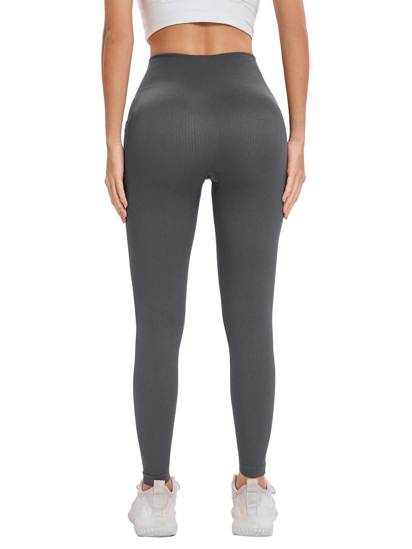 Leggings sport femme taille haute sans couture - Yoga fitness avec poche couleur unie