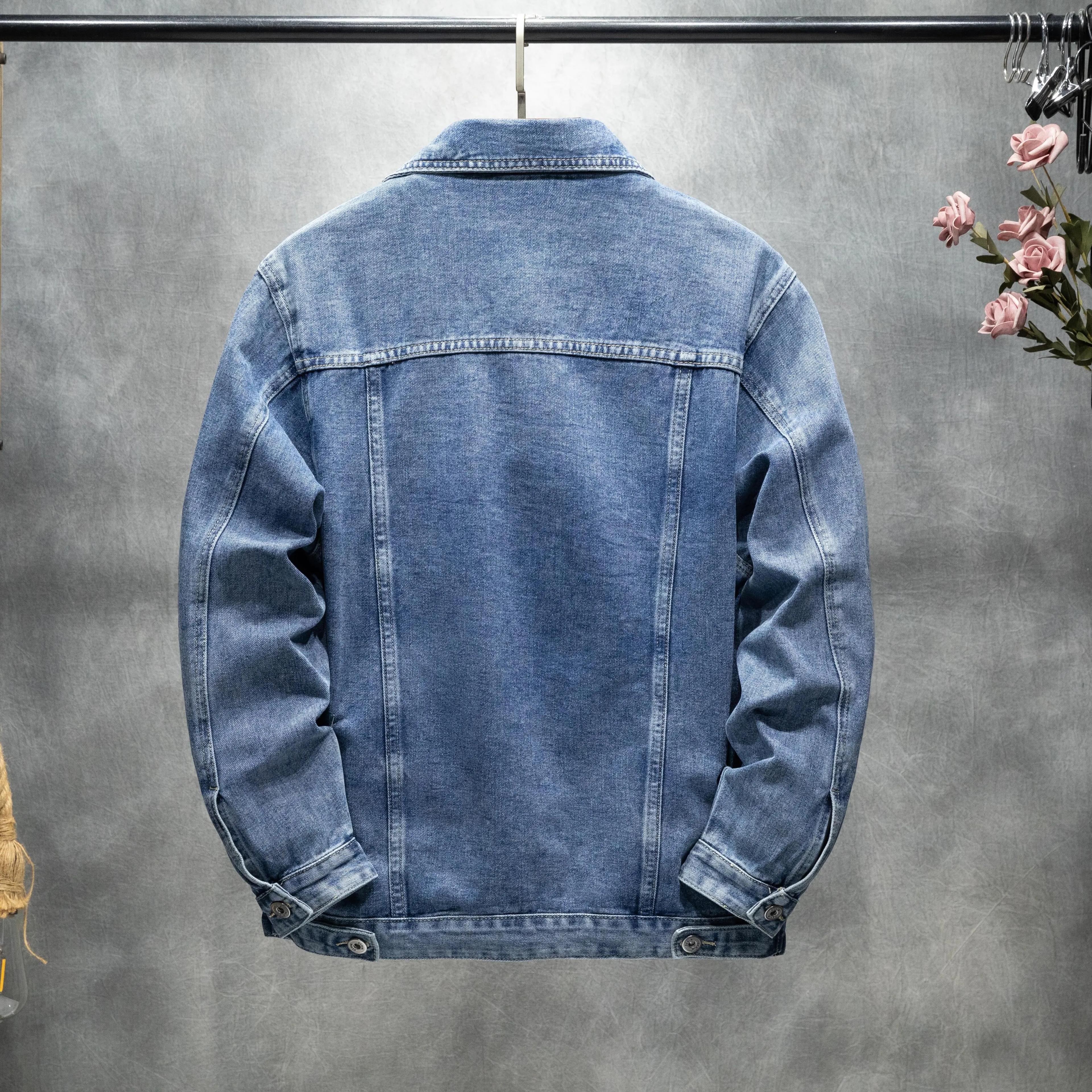 Veste en denim non extensible pour hommes, style américain, vintage, classique, polyvalente, grande 