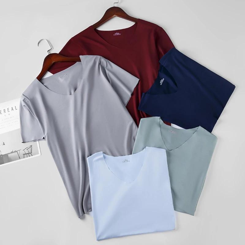 Ice InjWithout-T-shirt fin à manches courtes pour hommes, T-shirt uni, Trace, Slim, Col en V, Sans c