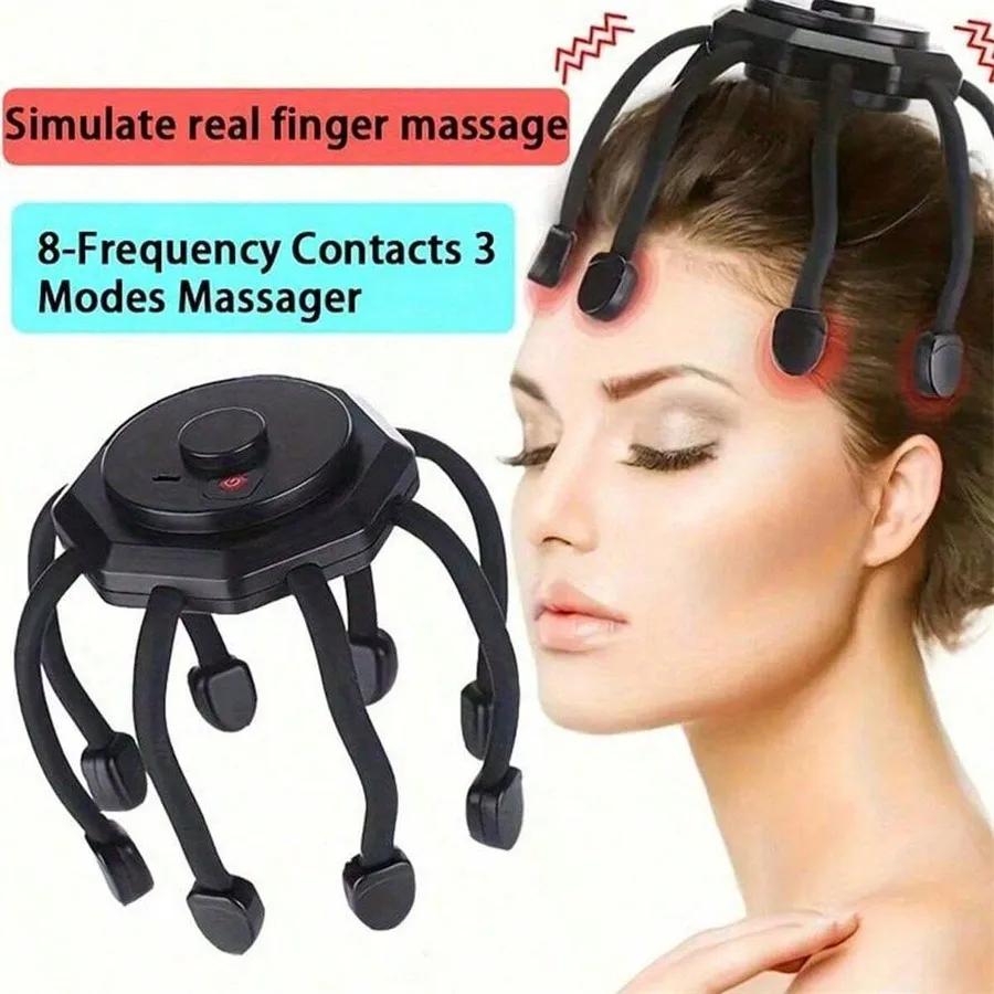 Masseur électrique de cuir chevelu sans fil, masseur de tête à 360 degrés avec 8 pointes de doigts, 