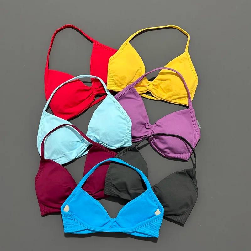HISTELLO Soutien-gorge de sport à bretelles fines pour femme, maintien élevé, sans couture, style ha