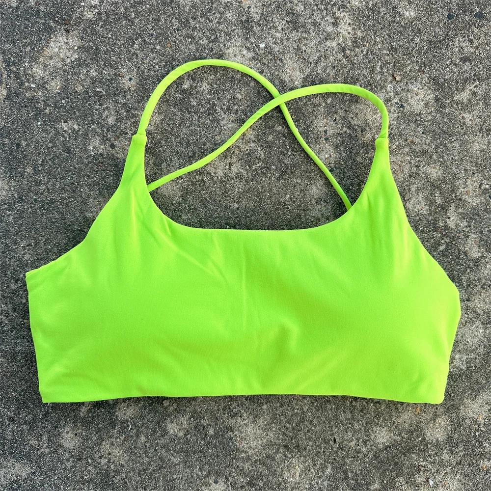 Soutien-gorge de fitness pour femmes couleur unie - Haut serré avec dos croisé et push-up pour l'entraînement complet