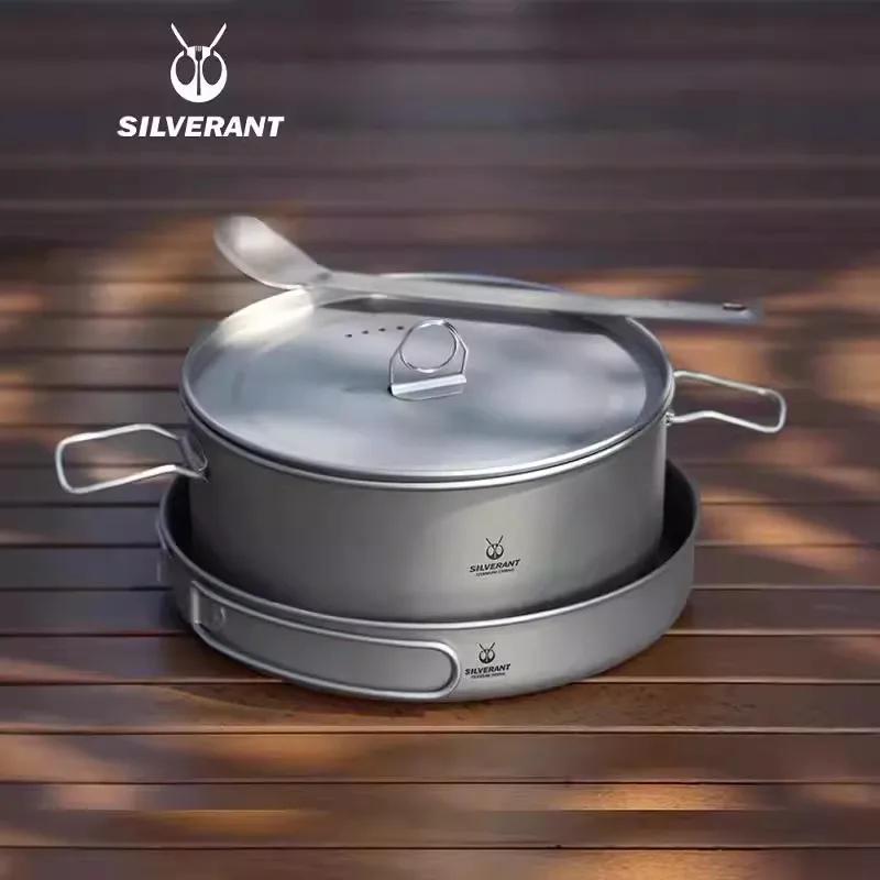 Ensemble de casseroles et poêles à frire en titane, grande batterie de cuisine de camping en plein a