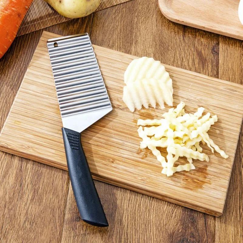 Trancheuse de pommes de terre en acier inoxydable, coupe-pâte, couteau ondulé, hachoir à légumes, ou
