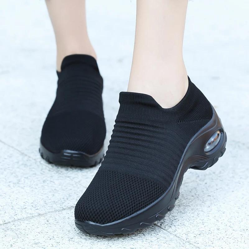 Baskets de marche pour femmes, chaussettes tissées à la mode, respirantes, confortables, chaussures 