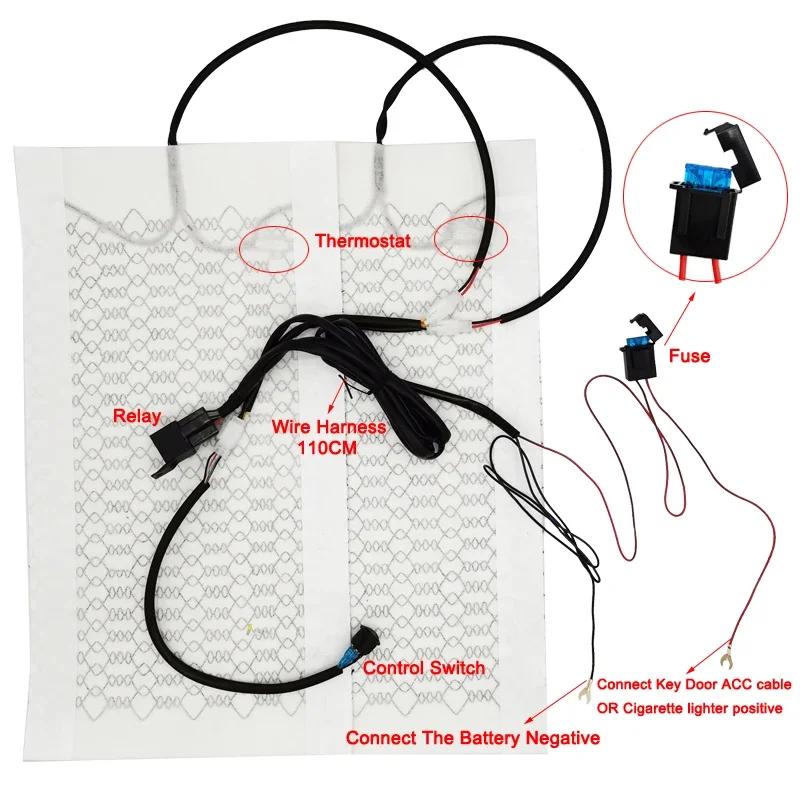 Kit de chauffage de siège de voiture en fibre de carbone, ensemble de coussins à interrupteur rond, 