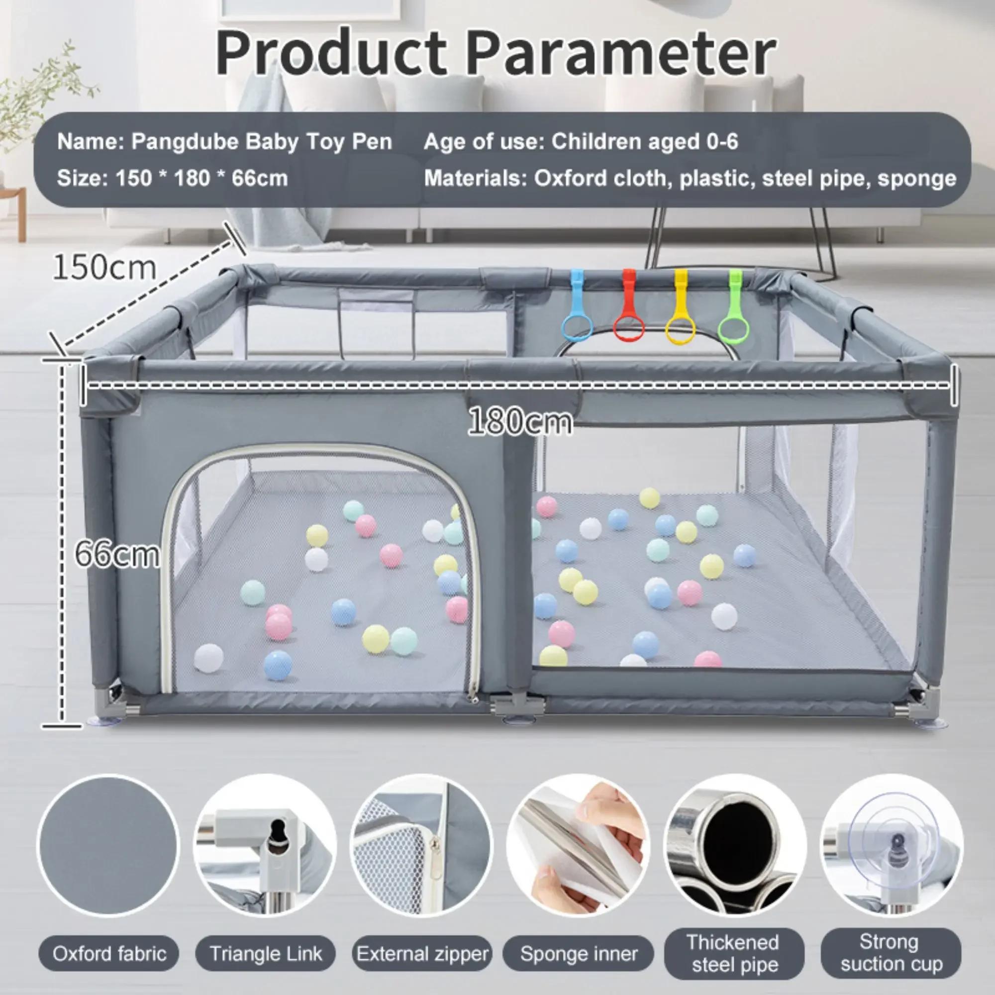 Parc de jeu pour bébé gris clair avec anneaux de traction, barrière de sécurité pour enfant, boîte à