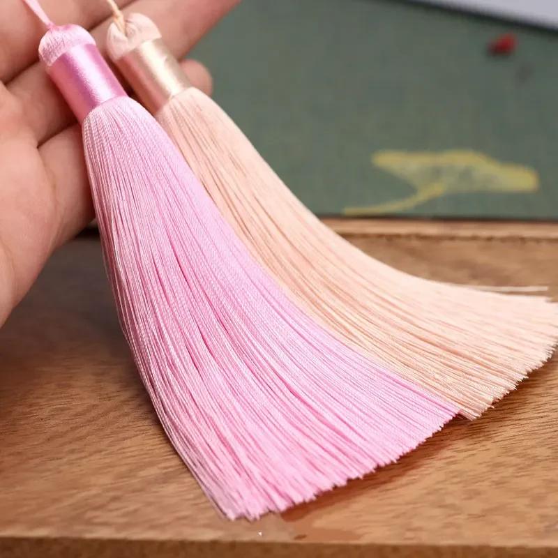 Glands en soie avec corde suspendue de 12cm, 1 pièce, garniture de pompon de couture, glands de clé 