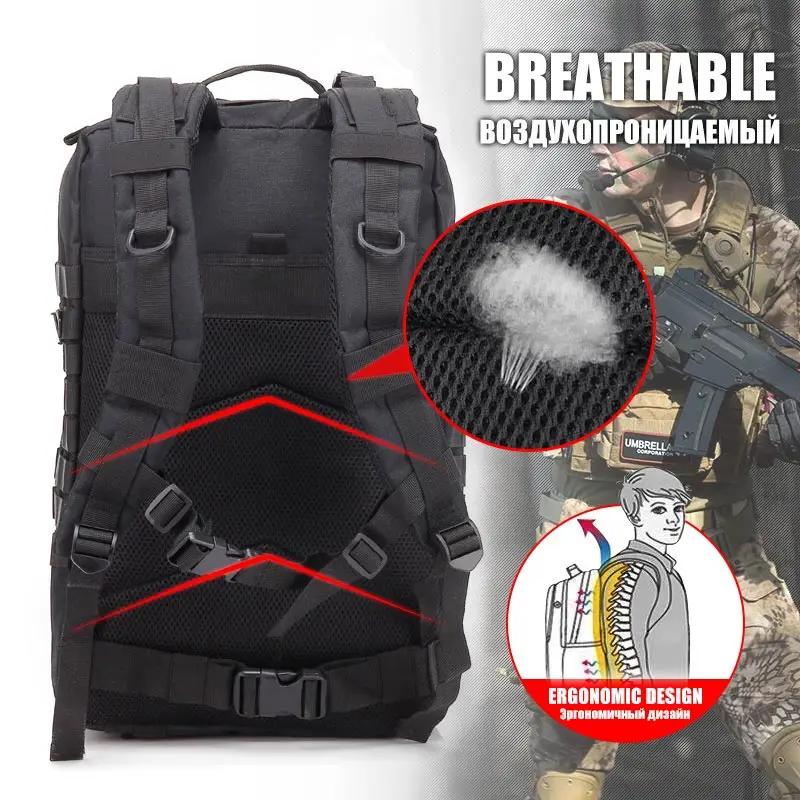 50L homme sacs à dos tactiques sacs de voyage en plein air en plein air 3P sac d'école EDC Molle Pac