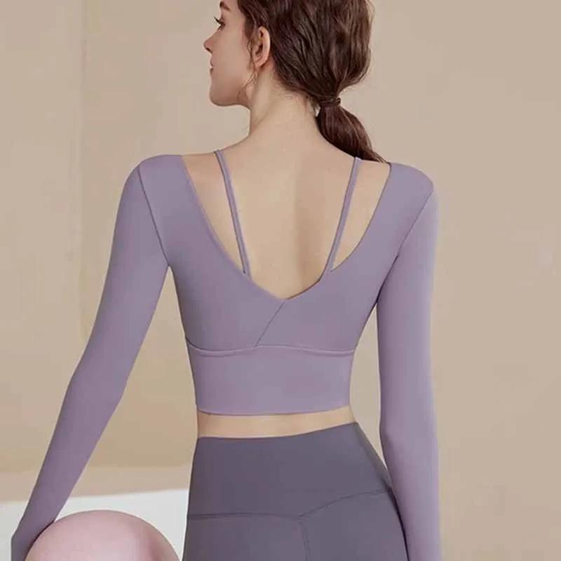 Chemise sport femme manches longues avec soutien intégré - Haut fitness yoga pilates confortable