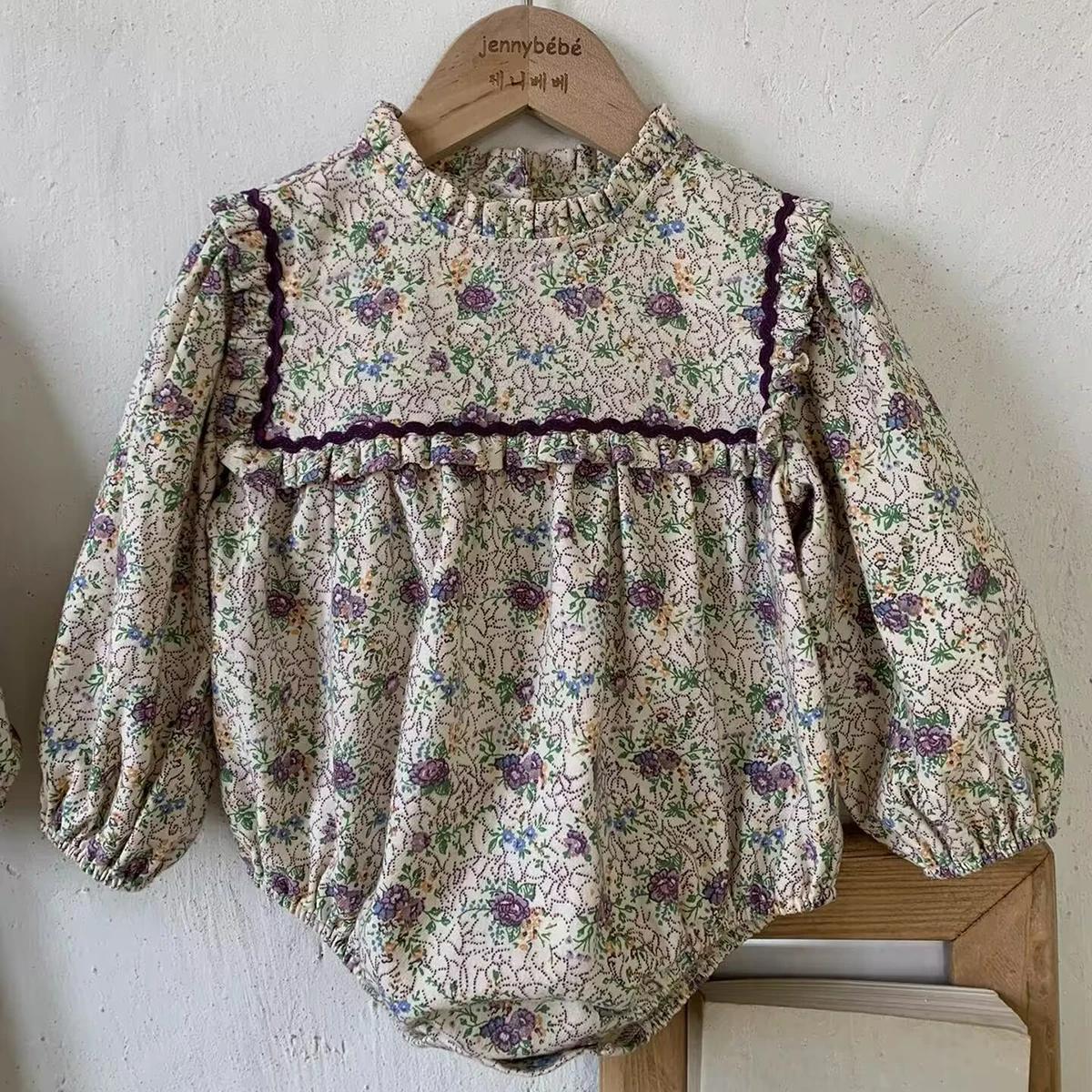 Combinaisons pour bébé fille, vêtements de printemps, Vintage, élégant, à volants floraux, manches l